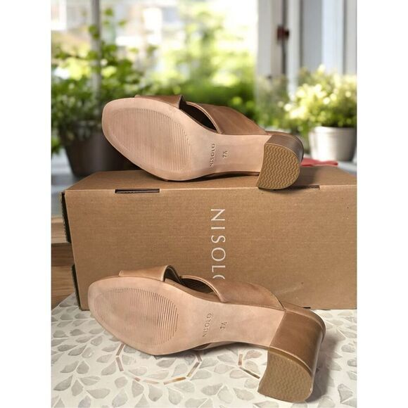 NISOLO Carina Leather Cross Strap Heeled Slip On Sandal Mule Womens 7.5 - Picture 11 of 16